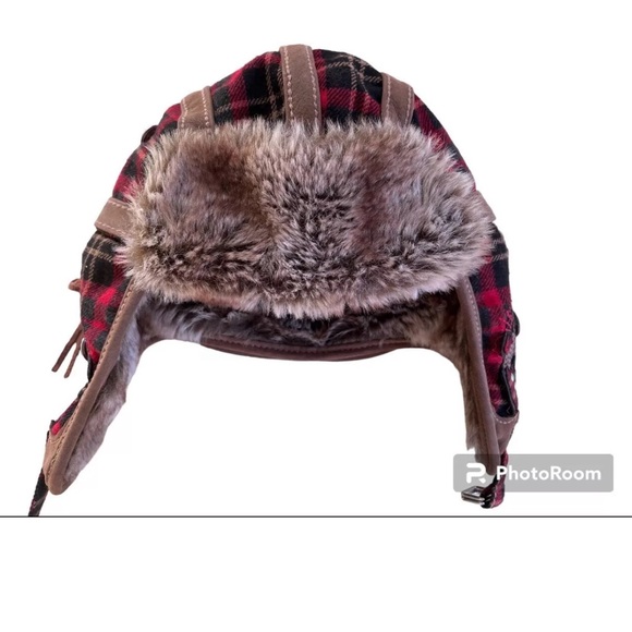 True Religion Red Plaid Trapper Hat with Chinstrap - Picture 6 of 12